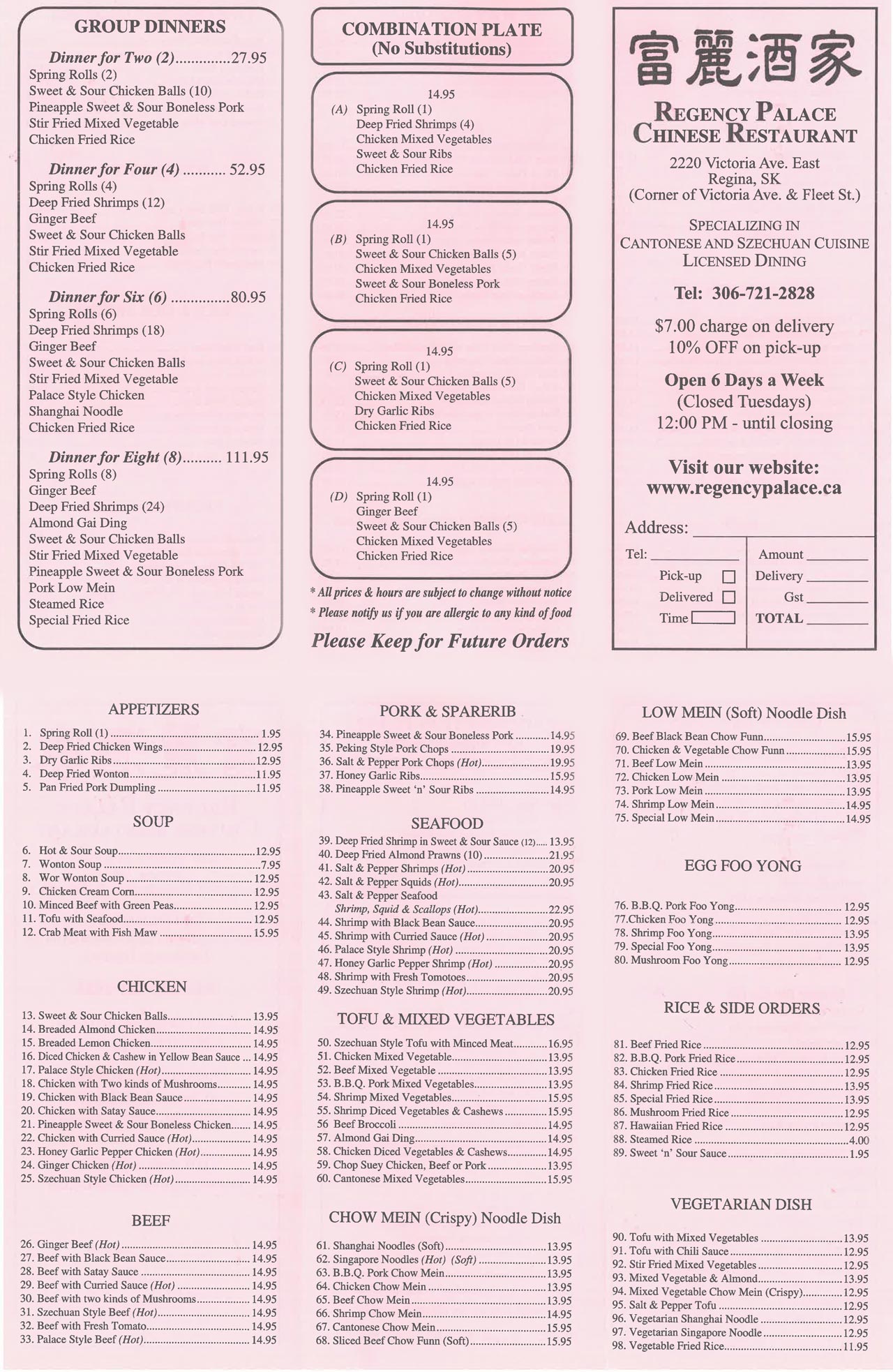 Take Out menu Image